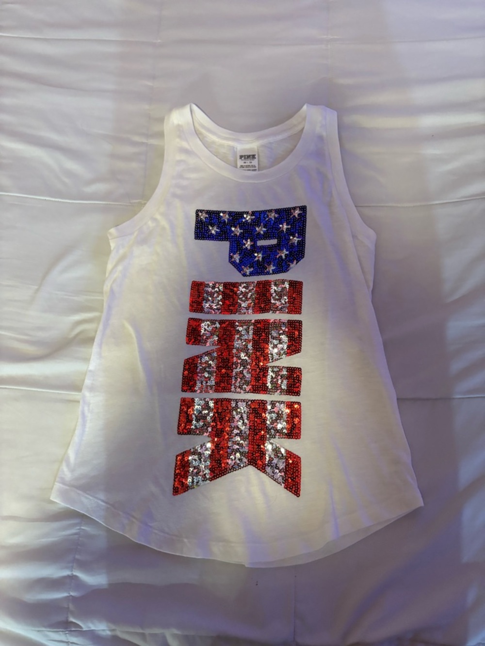 PINK Victoria's Secret White Kids Sequin Flag Tank Top